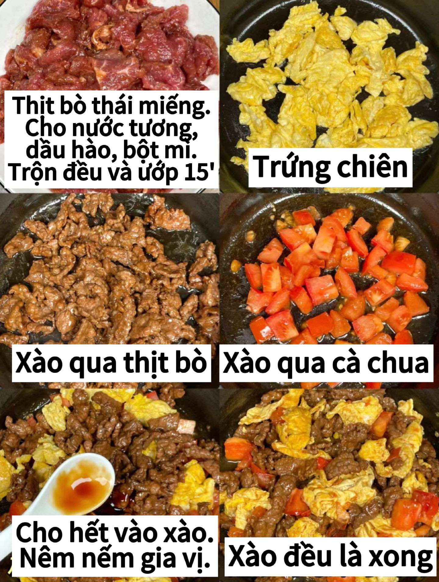 Cà chua trứng thịt bò xào mềm ngon, cơm nóng ăn là mê