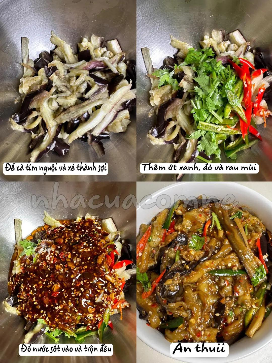 Cà tím xé sốt dầu hào tỏi ớt, món ăn vặt cay thơm ngon hấp dẫn