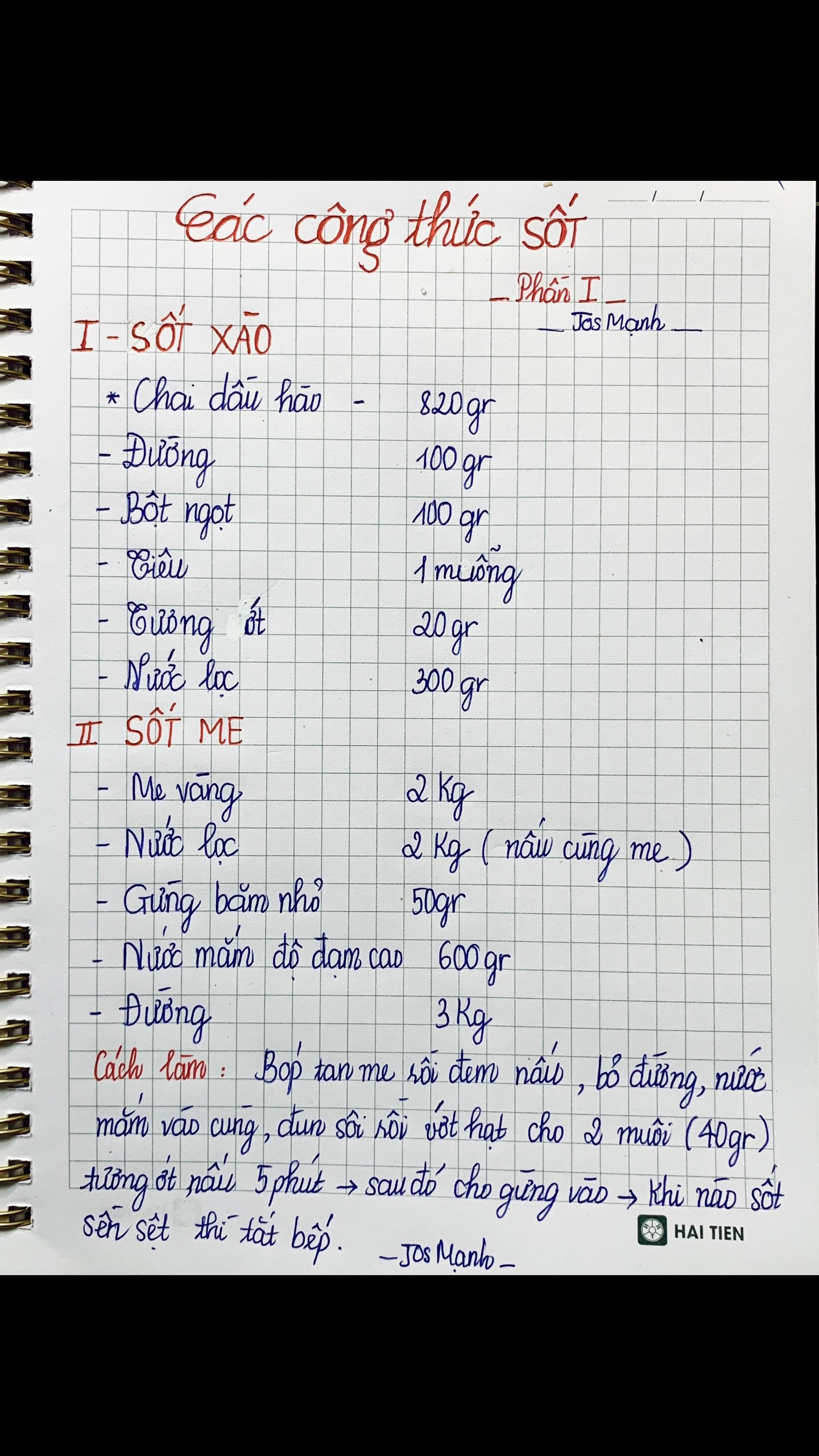 Các công thức sốt - Phần I: Sốt Xào và Sốt Me