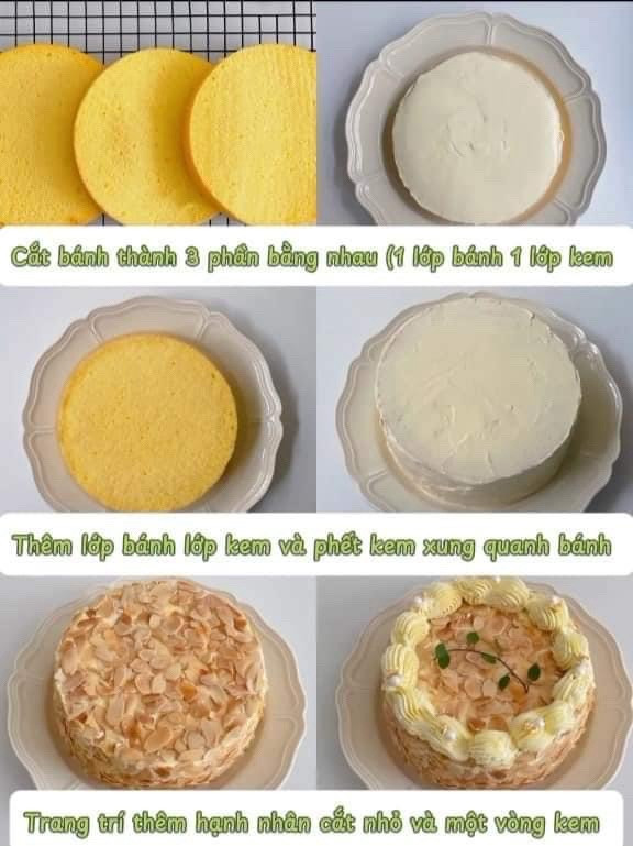 Cách làm Bánh bông lan hạnh nhân trang trí kem bơ và hạnh nhân lát