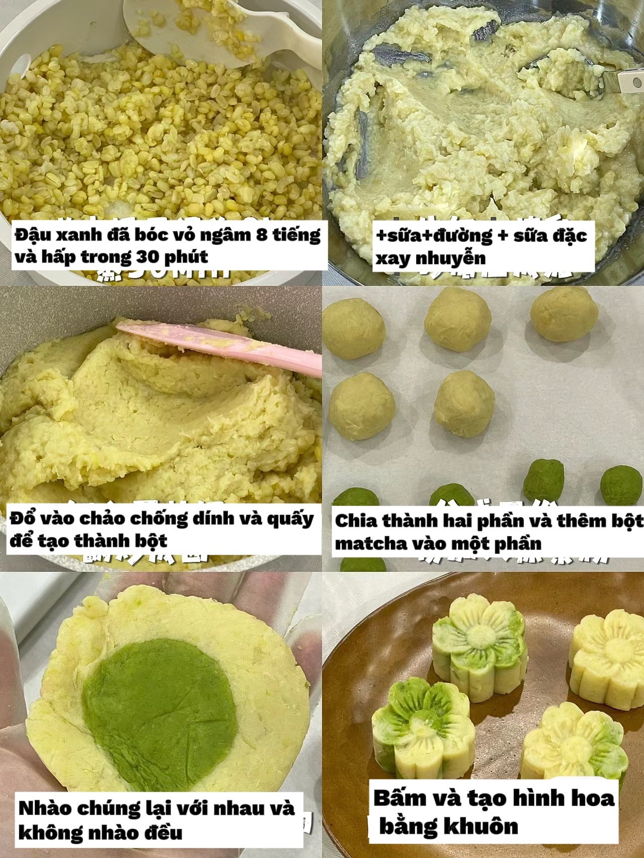 Cách làm bánh đậu xanh matcha hình hoa mùa hè