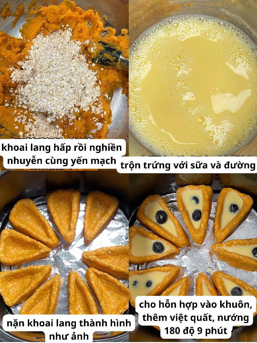 Cách làm bánh khoai lang yến mạch nướng với trứng sữa và việt quất