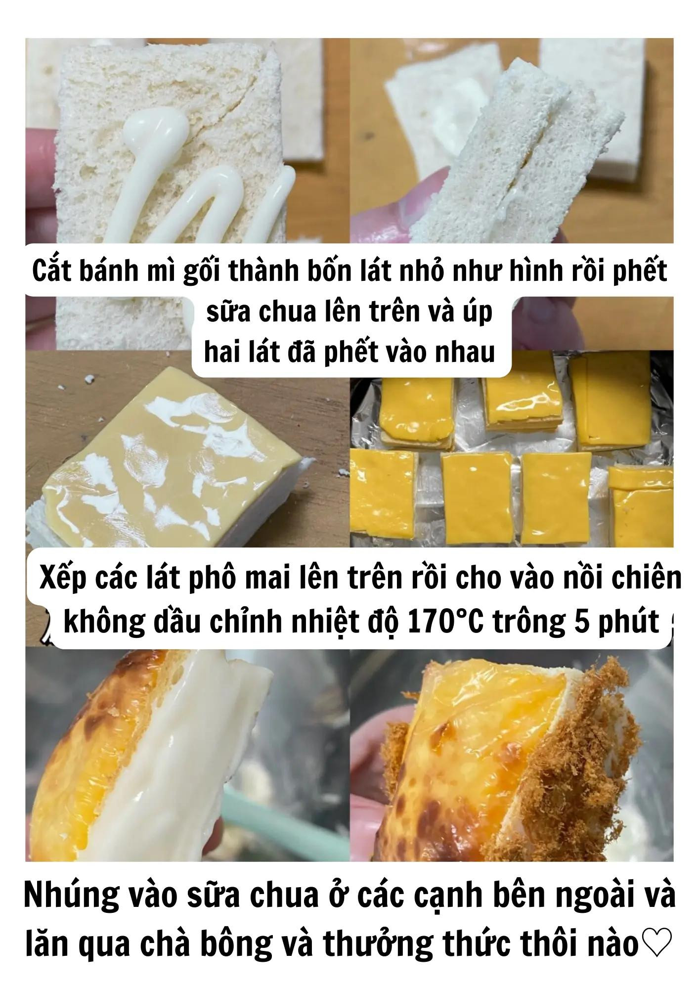 Cách làm bánh mì phô mai sốt sữa chua giòn rụm, lớp phủ chà bông vàng ruộm