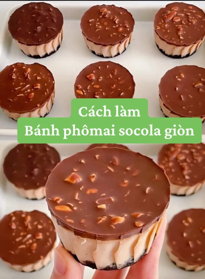 Cách làm bánh phô mai socola giòn với lớp đế oreo, nhân kem béo ngậy và topping socola đậu phộng