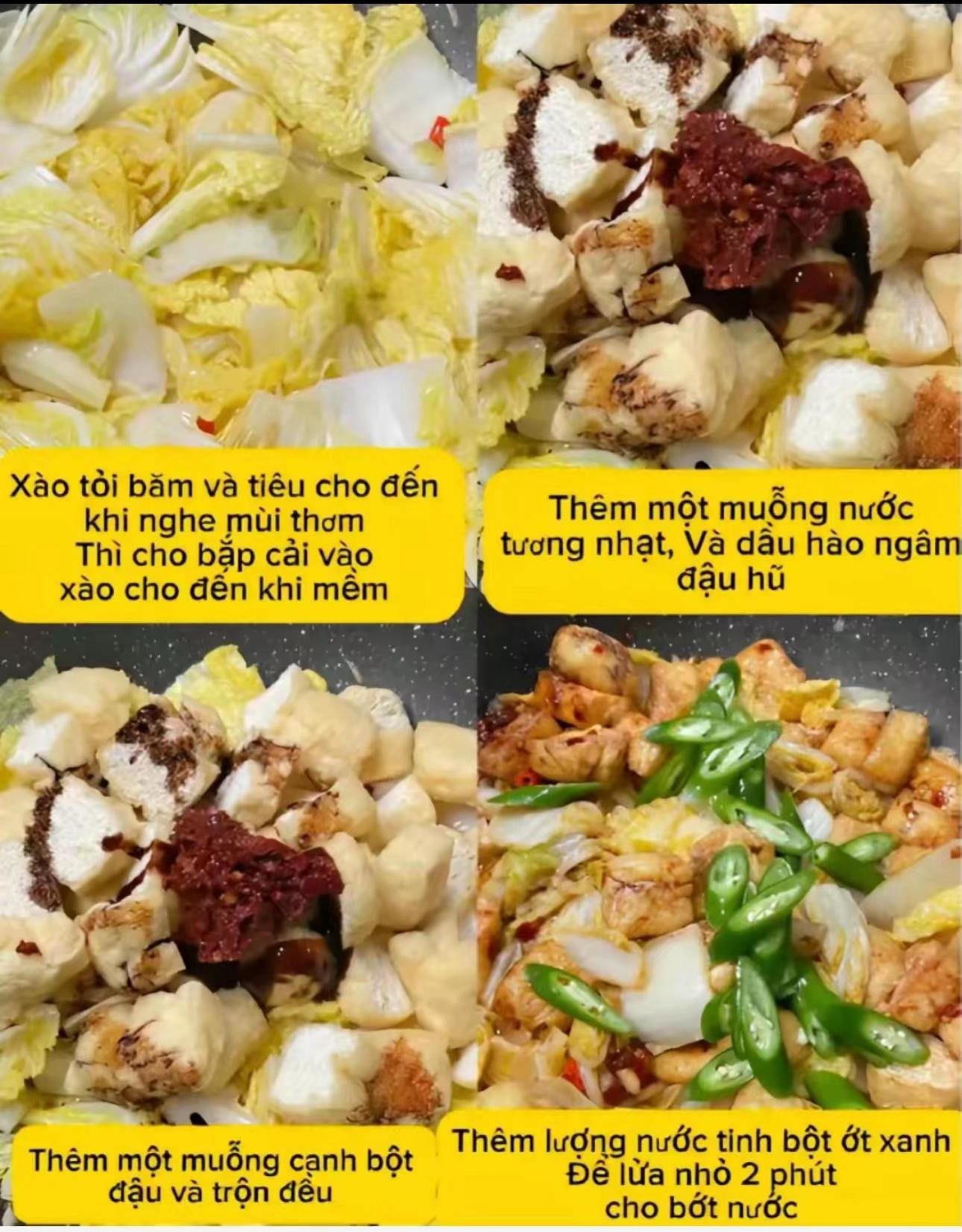 Cách làm bắp cải non xào đậu hũ với sốt tương ớt cay nồng, món ăn ngon đơn giản