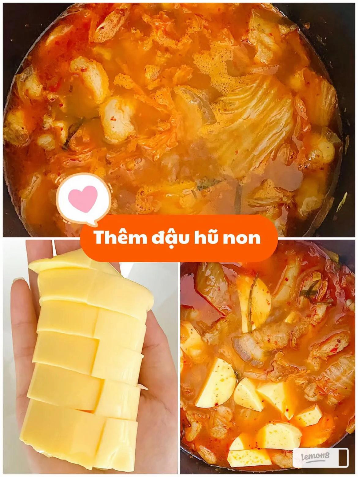 Cach lam canh kim chi thit ba chi dau hu non nham kim cham siu don gian tai nha