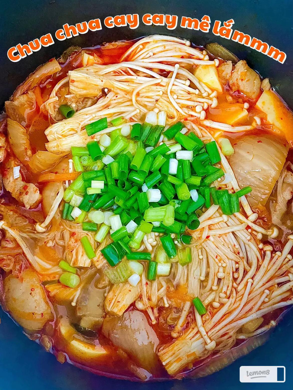 Cach lam canh kim chi thit ba chi dau hu non nham kim cham siu don gian tai nha