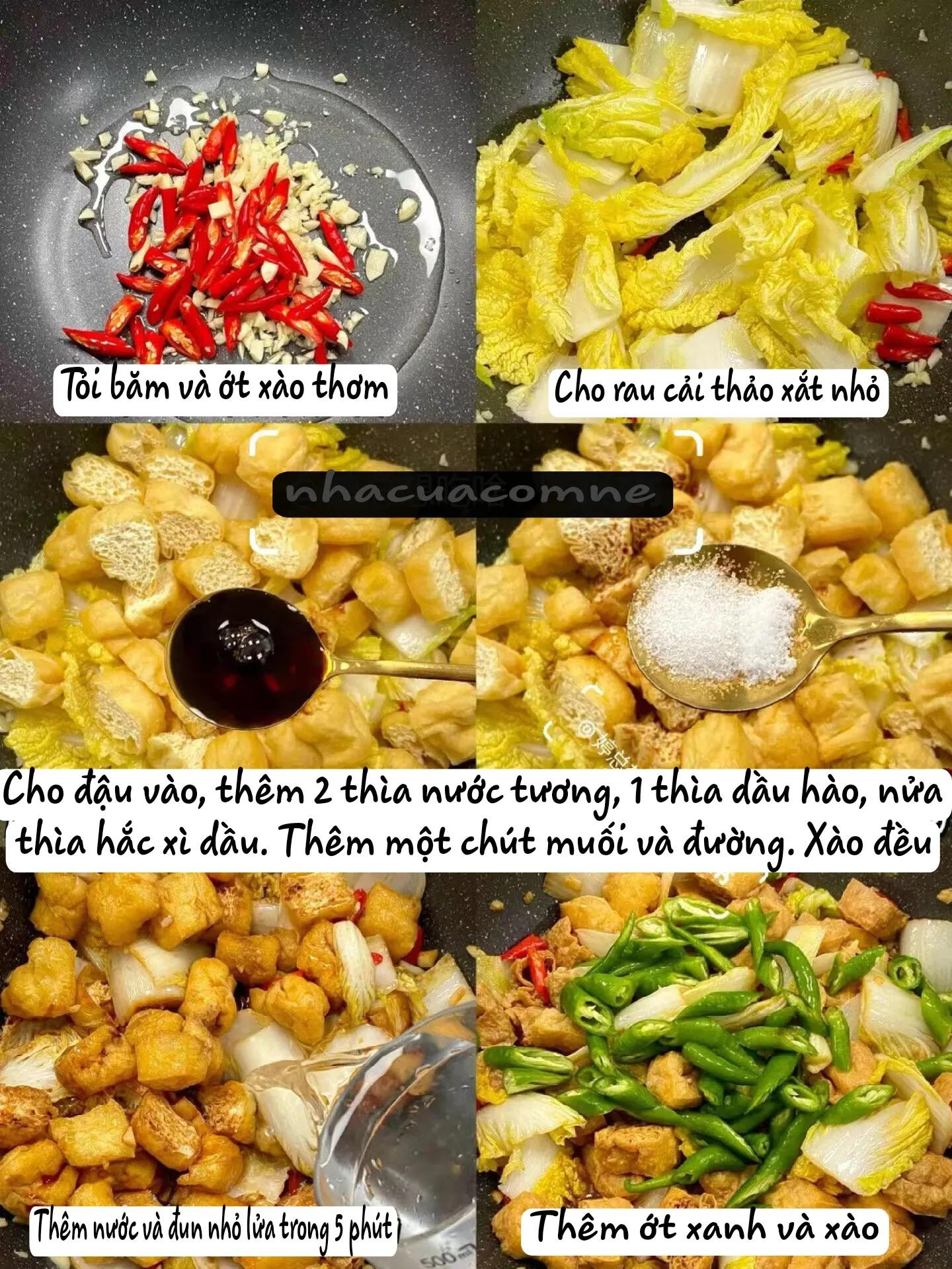 Cách làm đậu hũ chiên xào rau cải thảo và ớt xanh, món ăn chay ngày mùng 1 thơm ngon