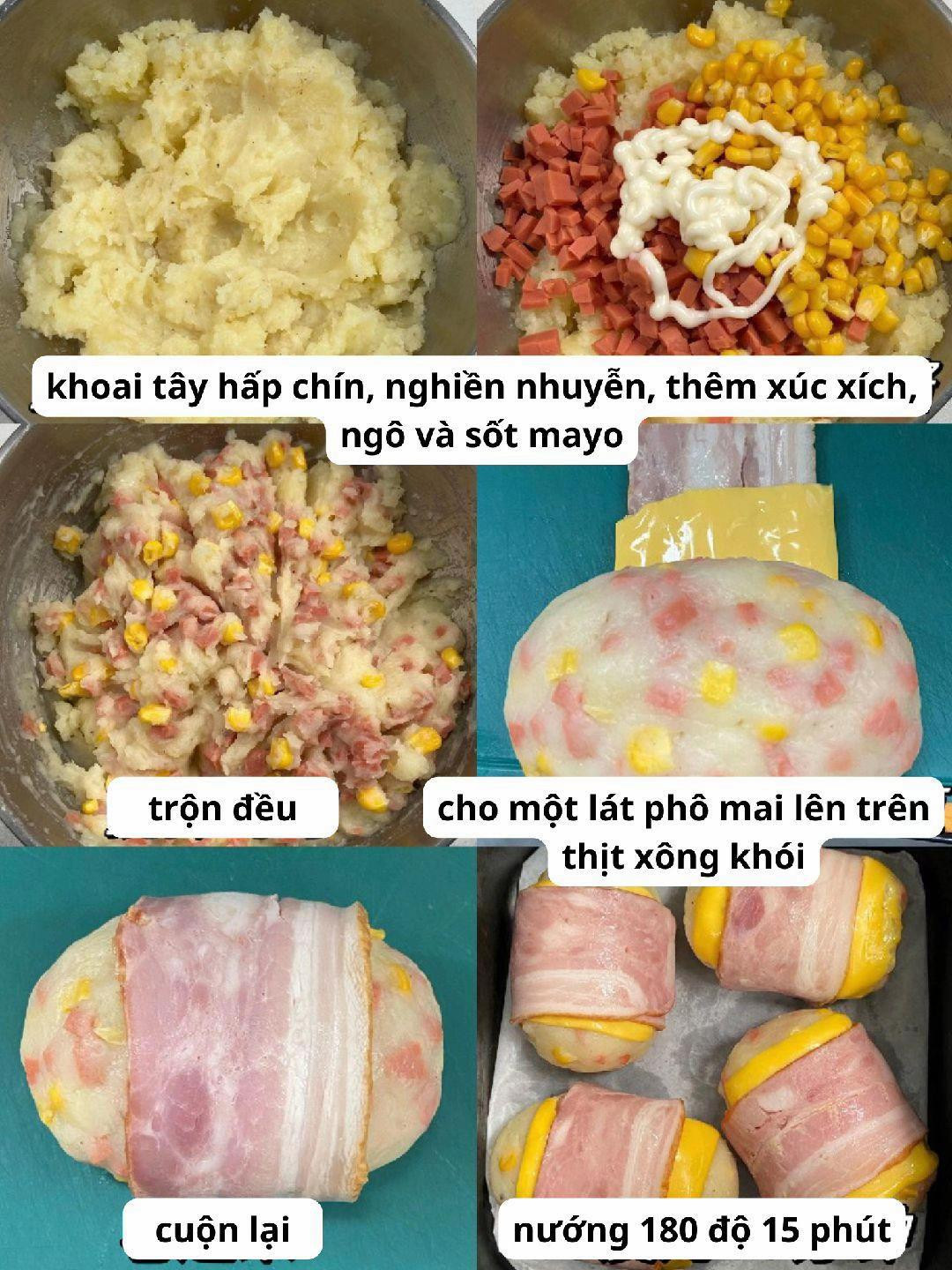 Cách làm khoai tây nghiền cuốn thịt xông khói phô mai, nướng giòn rụm thơm ngon