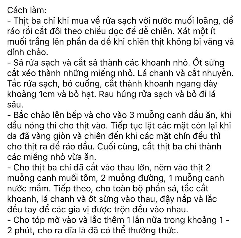Cách làm món Ba chỉ xào sả tắc giòn ngon cho bữa cơm thêm hấp dẫn