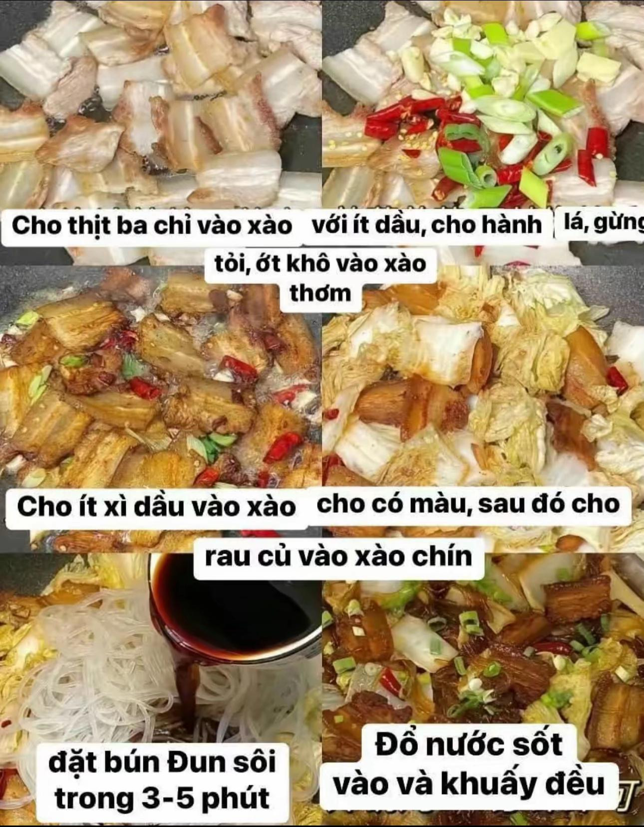 Cách làm món Miến xào thịt ba chỉ và rau cải bắp siêu ngon, đậm đà hương vị