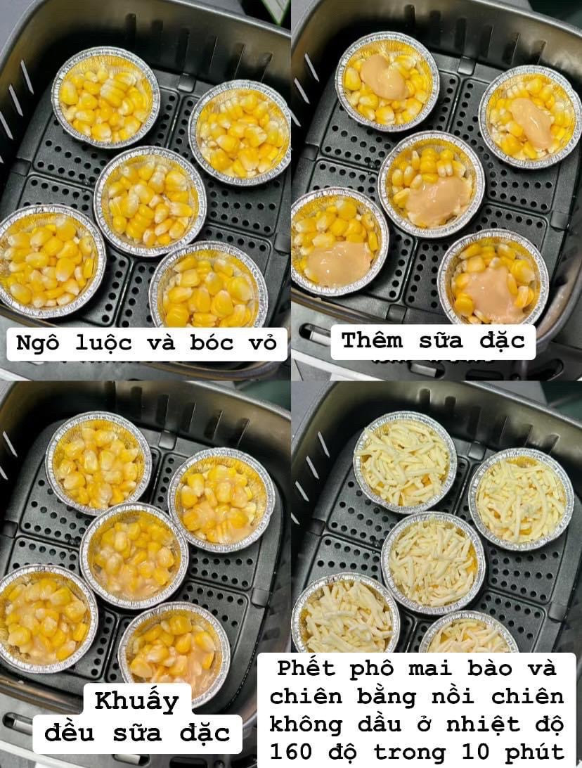 Cách làm ngô phô mai nướng siêu拉丝 bằng nồi chiên không dầu