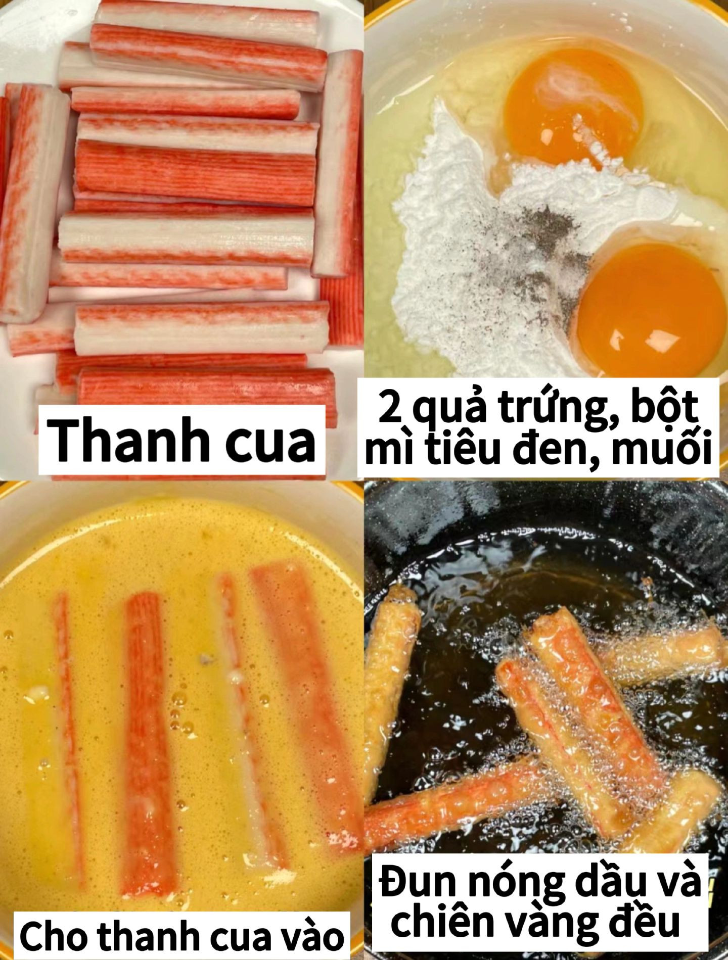 Cách làm thanh cua chiên giòn, vàng ruộm với trứng và bột mì