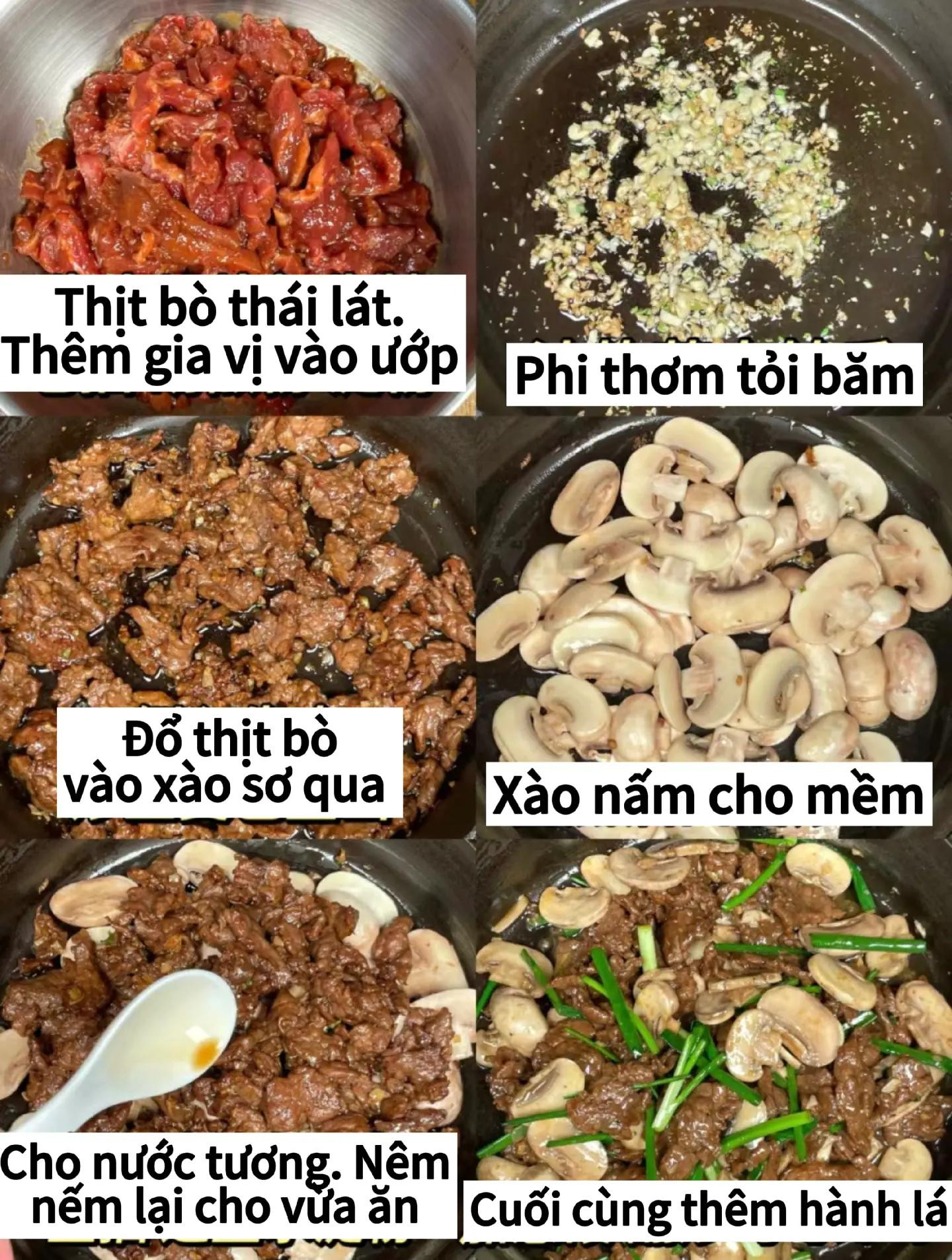Cách làm thịt bò xào nấm hương hành lá ngon miệng, mềm ngọt