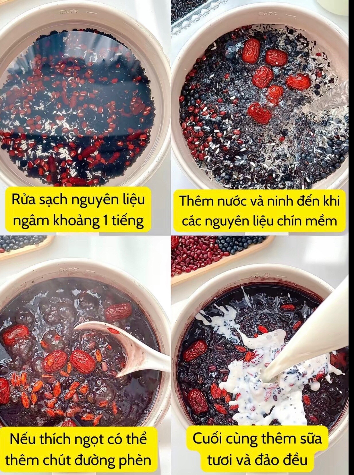 Cách làm thức uống ngũ cốc bổ khí huyết, dưỡng âm và đẹp tóc từ đậu đen, gạo đen, táo đỏ