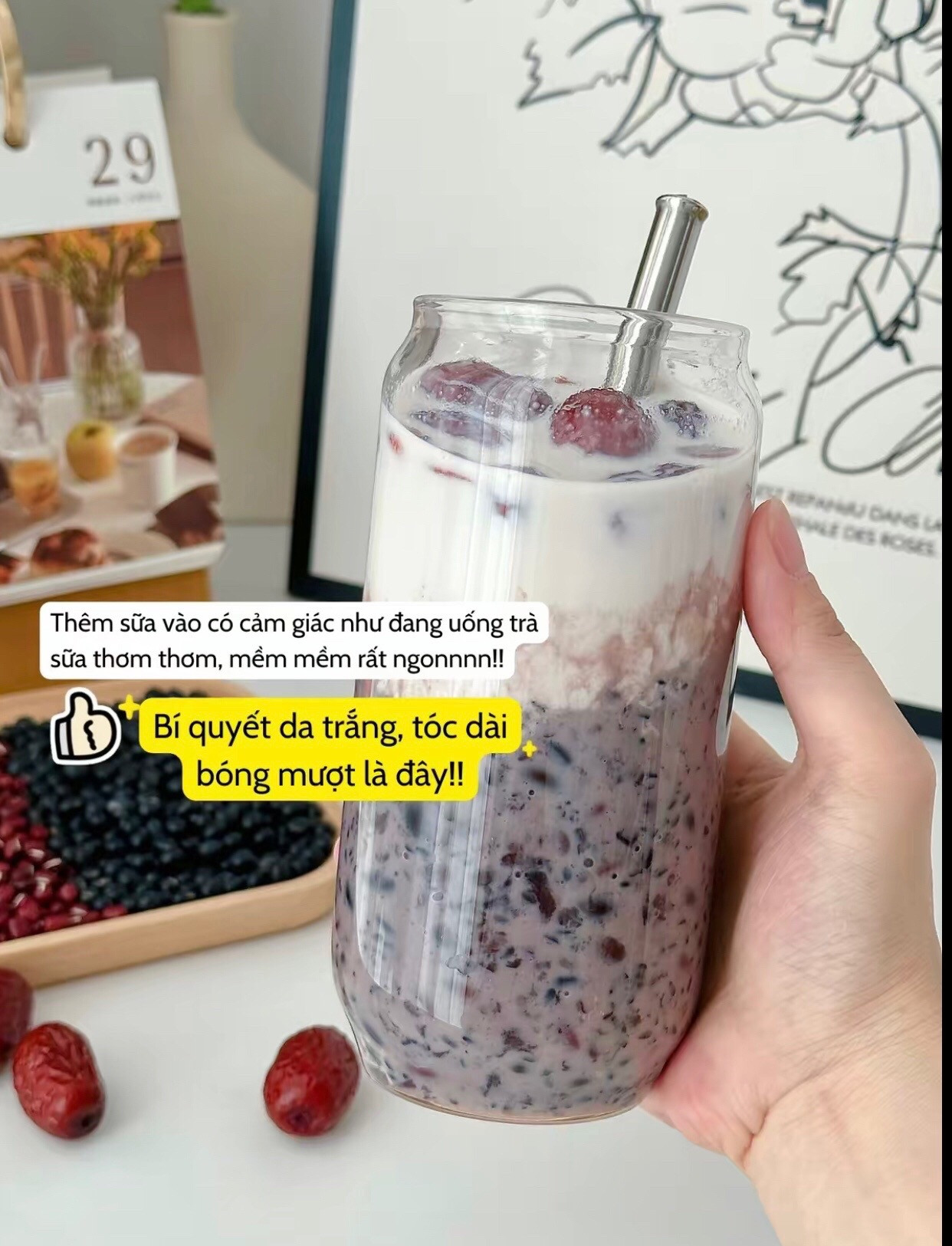 Cách làm thức uống ngũ cốc bổ khí huyết, dưỡng âm và đẹp tóc từ đậu đen, gạo đen, táo đỏ