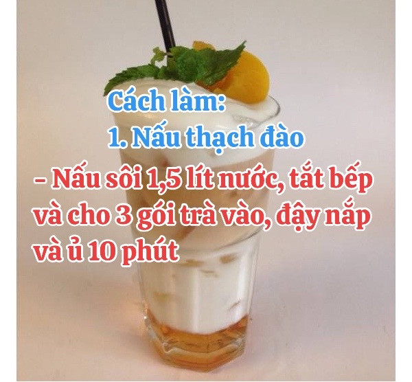 Cách làm Trà Thạch Đào Highland thơm ngon tại nhà với thạch đào, trà túi lọc và kem béo