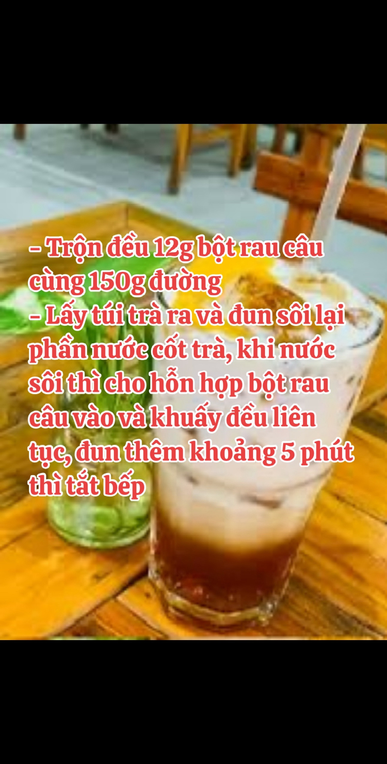 Cách làm Trà Thạch Đào Highland thơm ngon tại nhà với thạch đào, trà túi lọc và kem béo