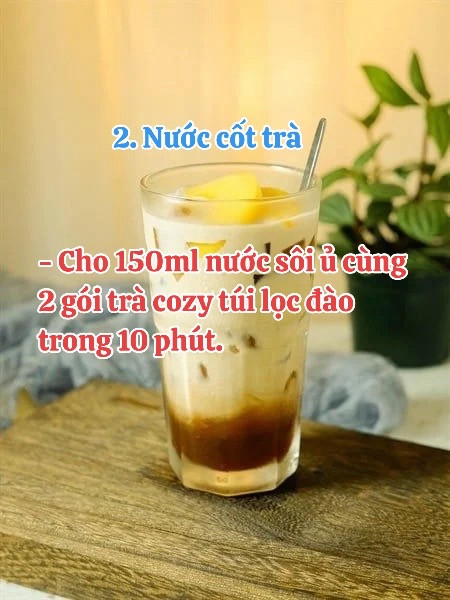 Cách làm Trà Thạch Đào Highland thơm ngon tại nhà với thạch đào, trà túi lọc và kem béo