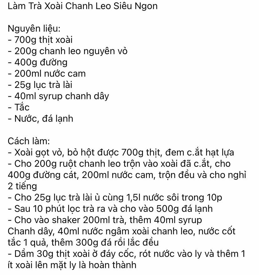 Cách làm Trà Xoài Chanh Leo Siêu Ngon với nguyên liệu xoài, chanh leo, đường và trà lài