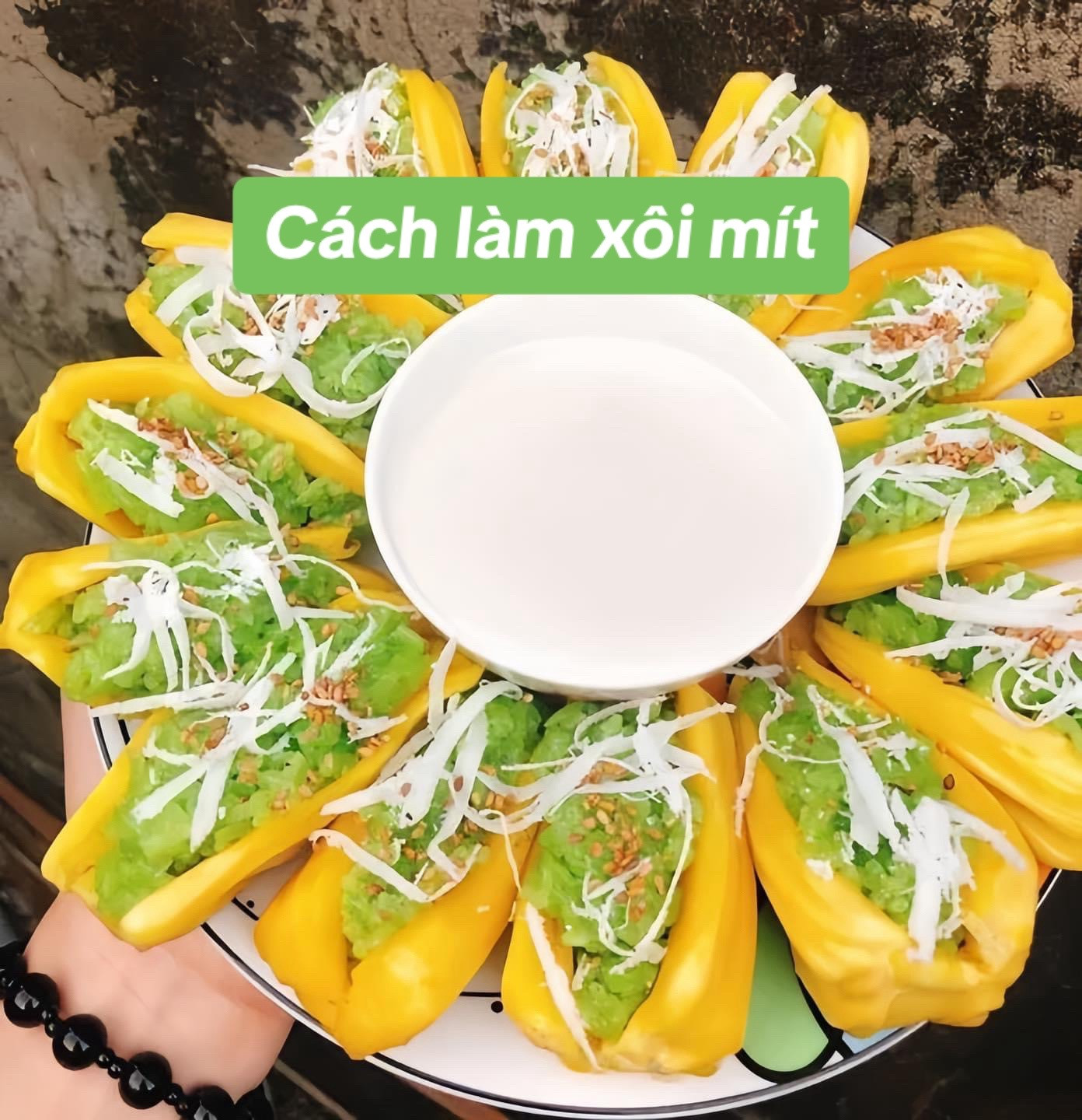 Cách làm xôi mít xanh thơm ngon với nước cốt dừa, xoài và dừa sợi