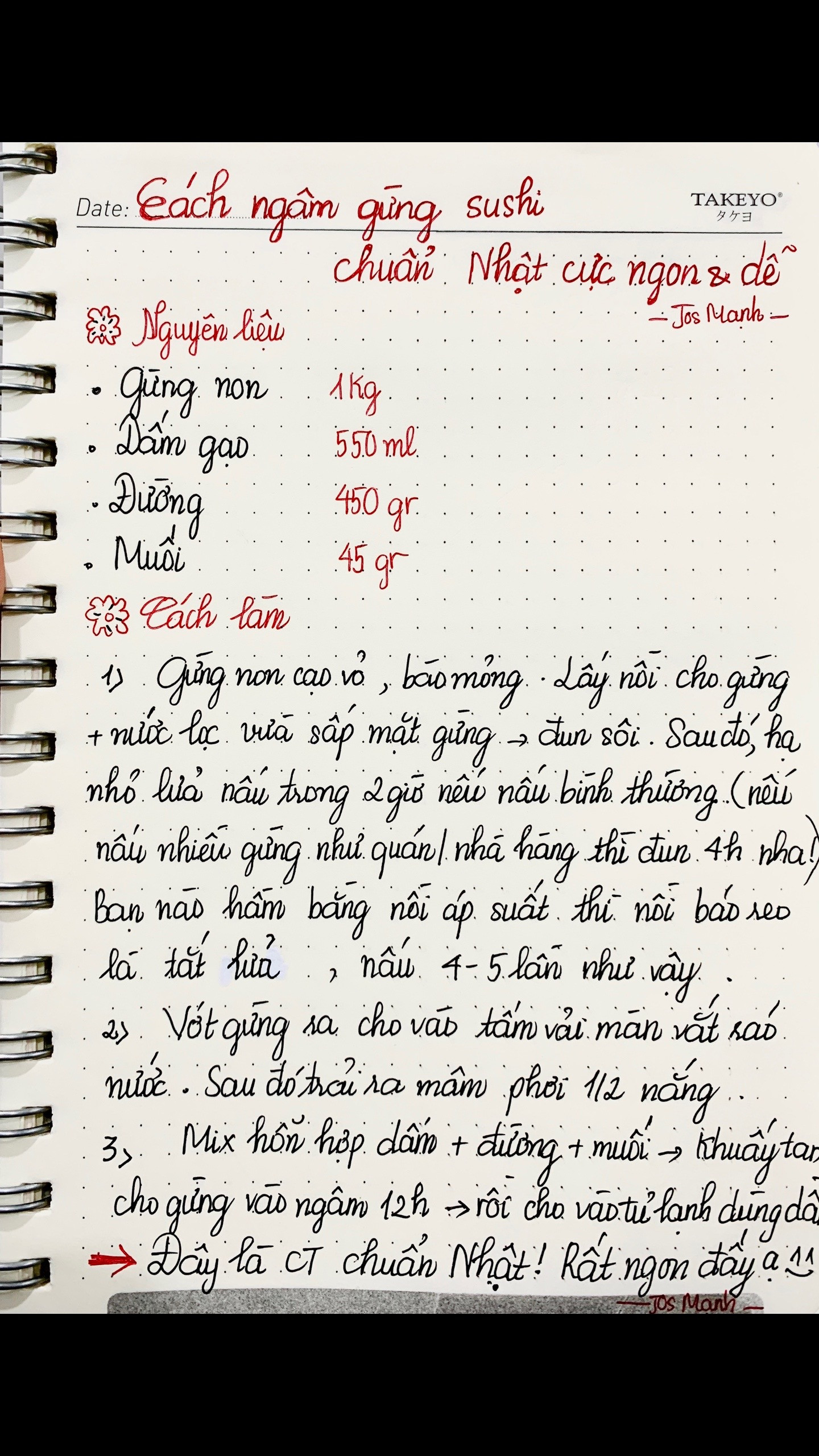 Cách ngâm gừng sushi chuẩn Nhật cực ngon & dễ - Công thức chi tiết từ Jos Manh