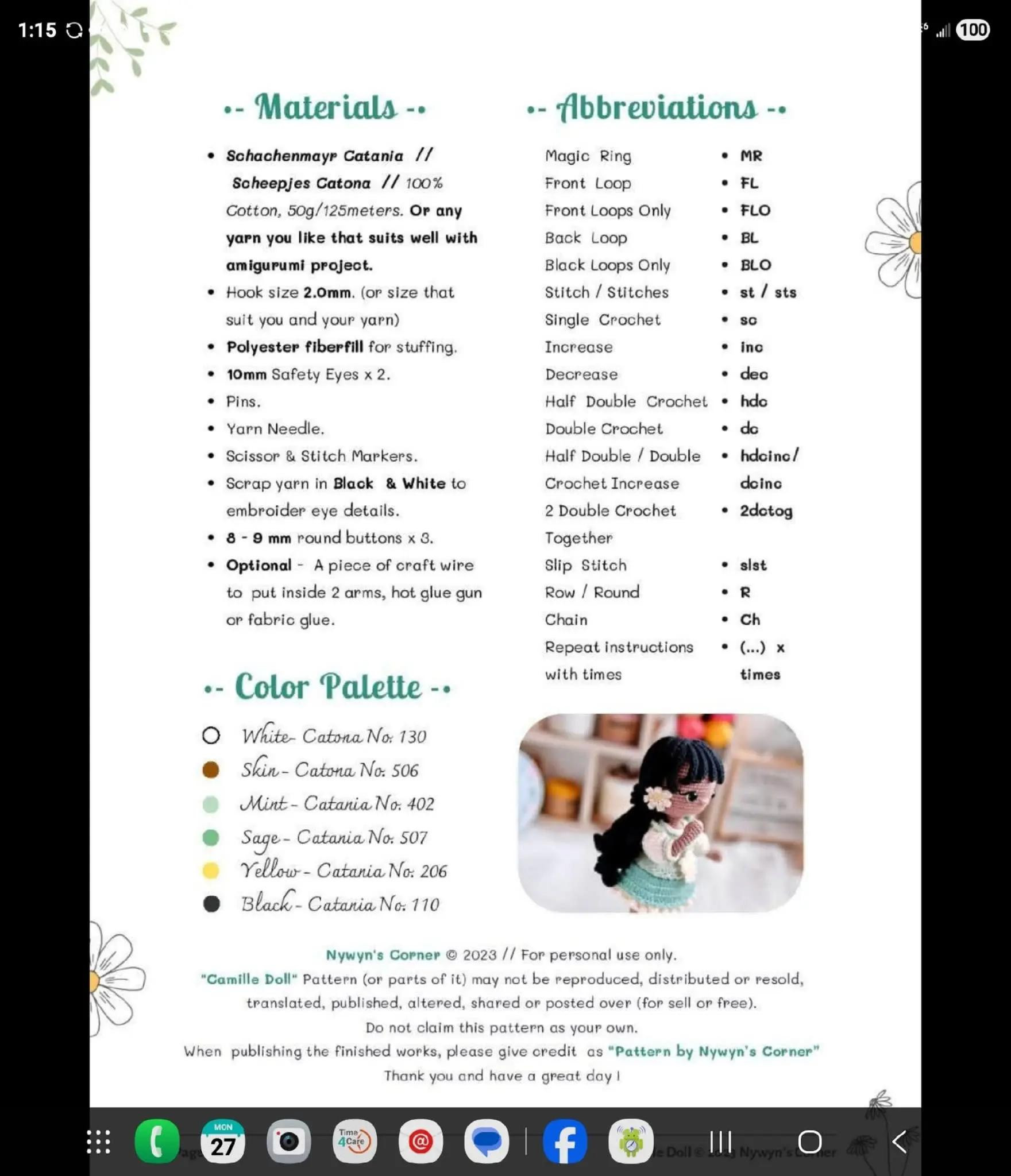 Camille Doll Crochet Pattern by Nywyn's Corner