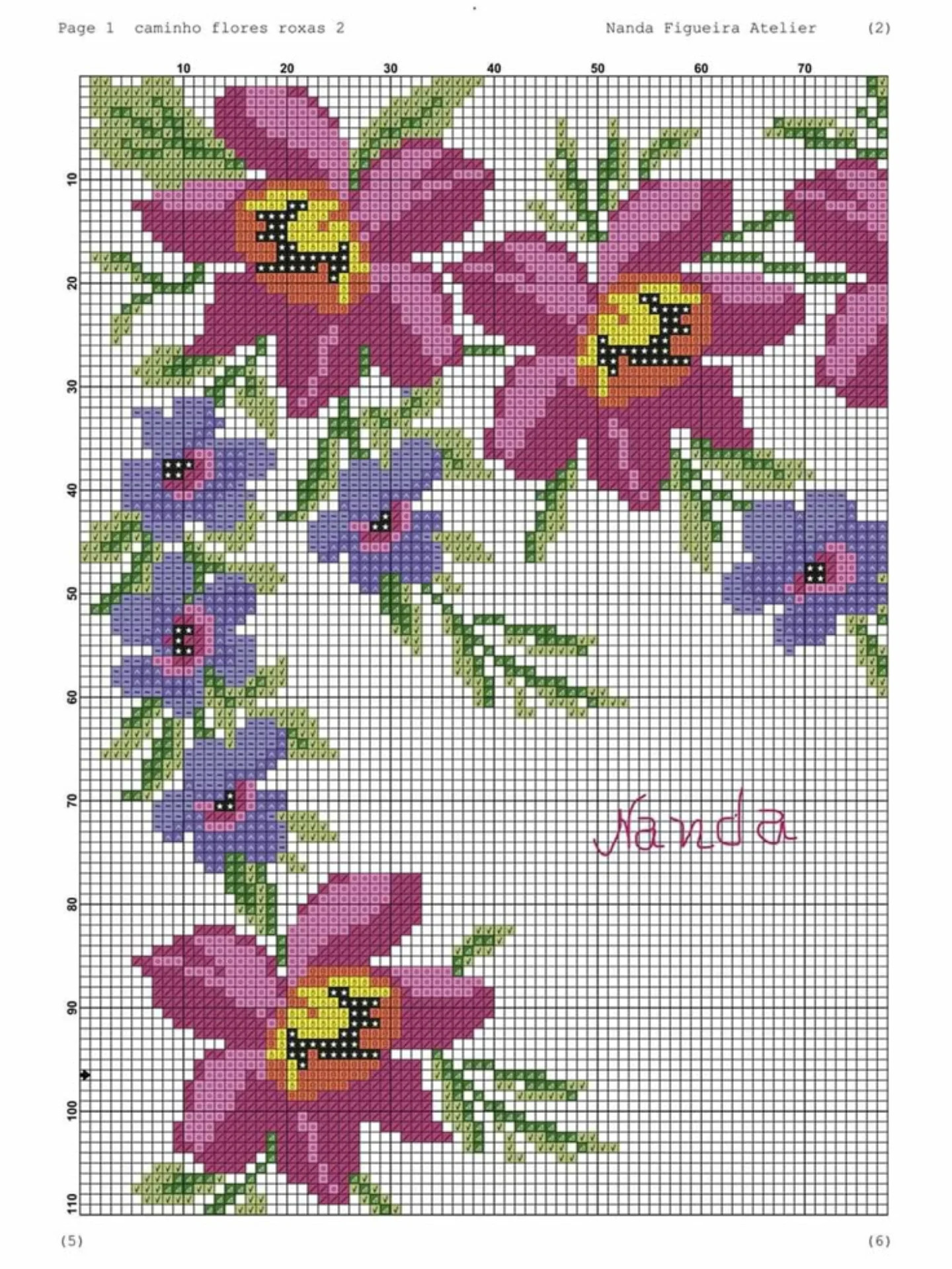 Caminho Flores Roxas 2 - Cross Stitch Chart Pattern by Nanda Figueira Atelier