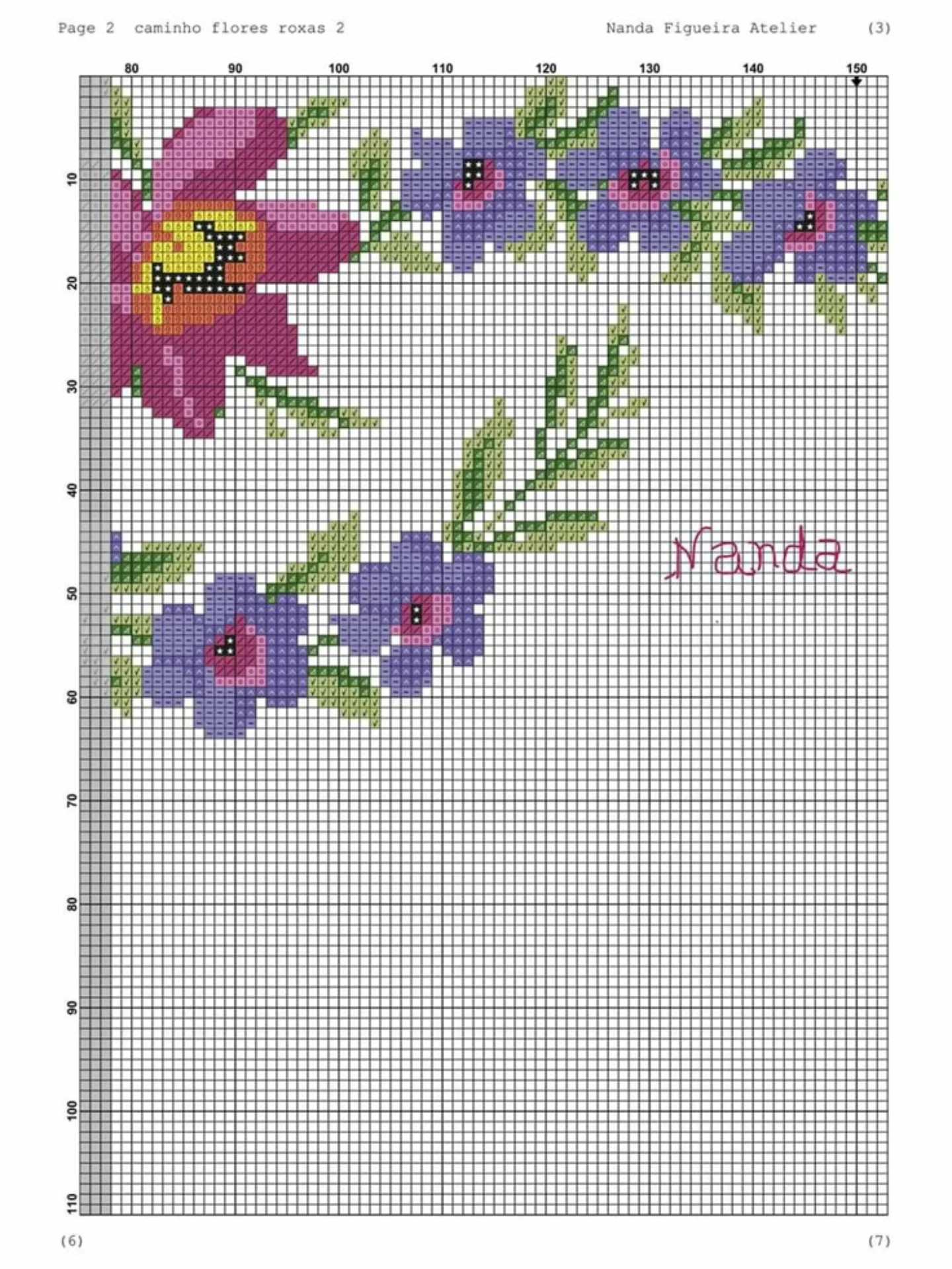 Caminho Flores Roxas 2 - Cross Stitch Chart Pattern by Nanda Figueira Atelier