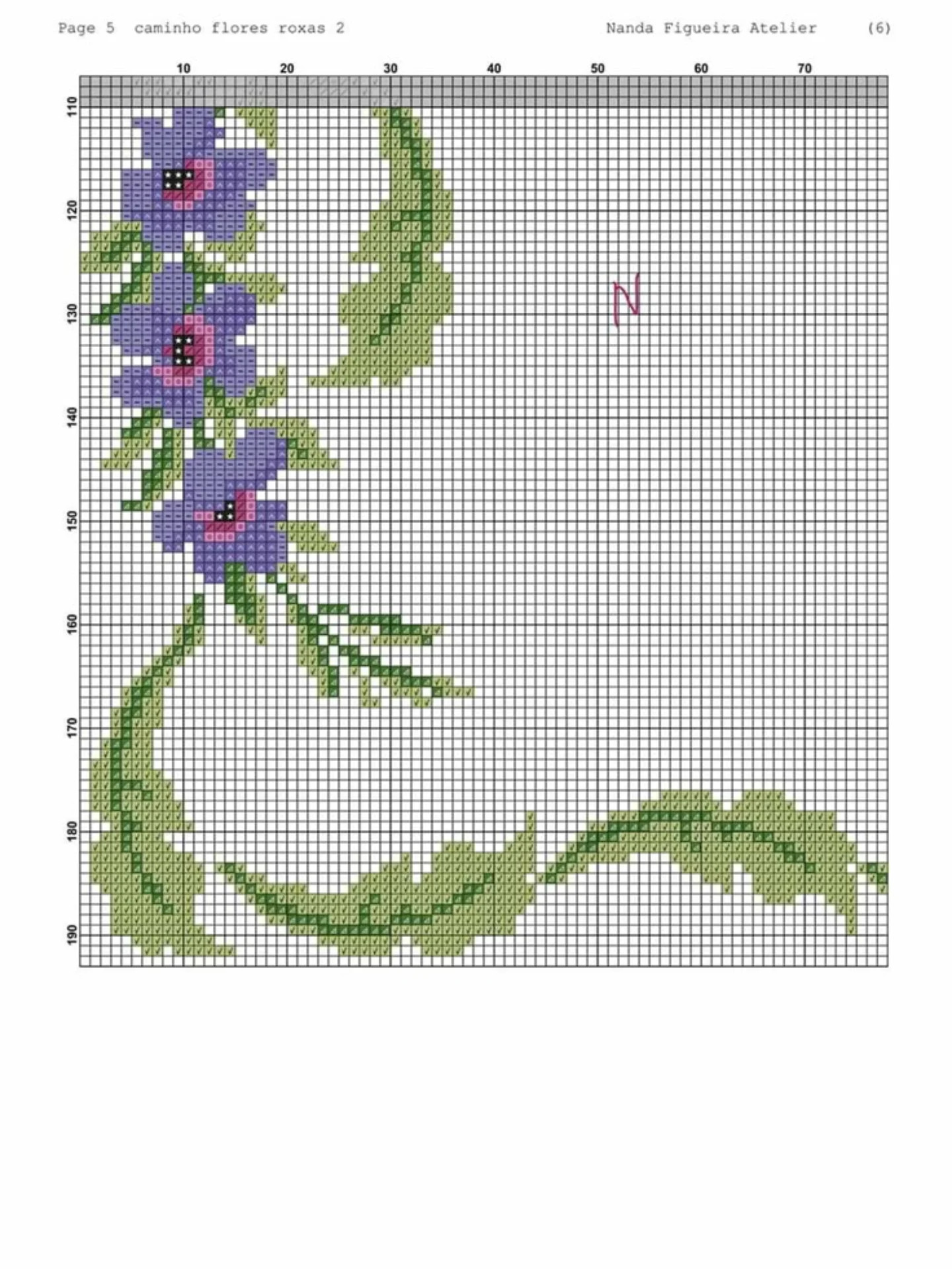 Caminho Flores Roxas 2 - Cross Stitch Chart Pattern by Nanda Figueira Atelier