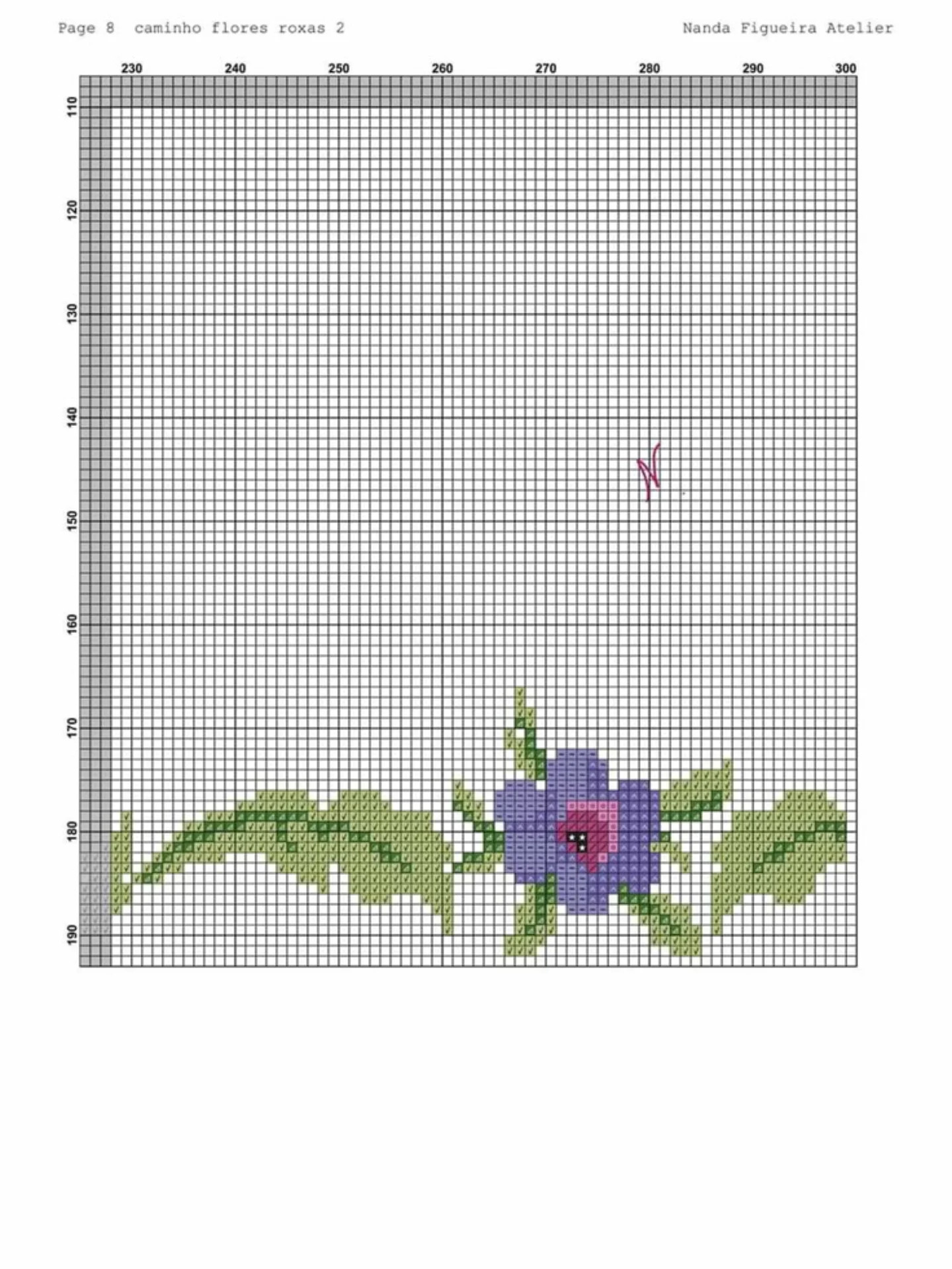 Caminho Flores Roxas 2 - Cross Stitch Chart Pattern by Nanda Figueira Atelier