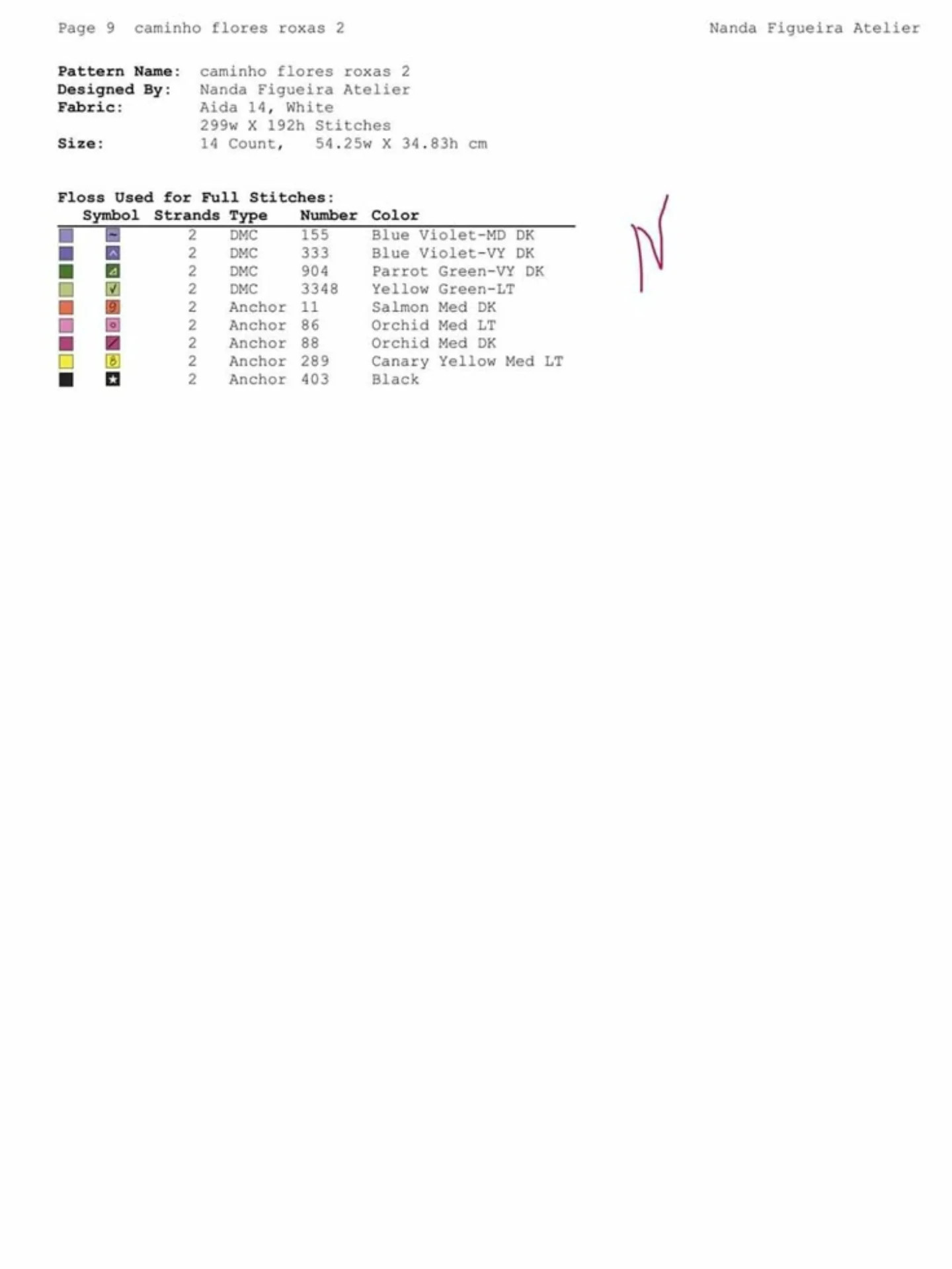 Caminho Flores Roxas 2 - Cross Stitch Chart Pattern by Nanda Figueira Atelier