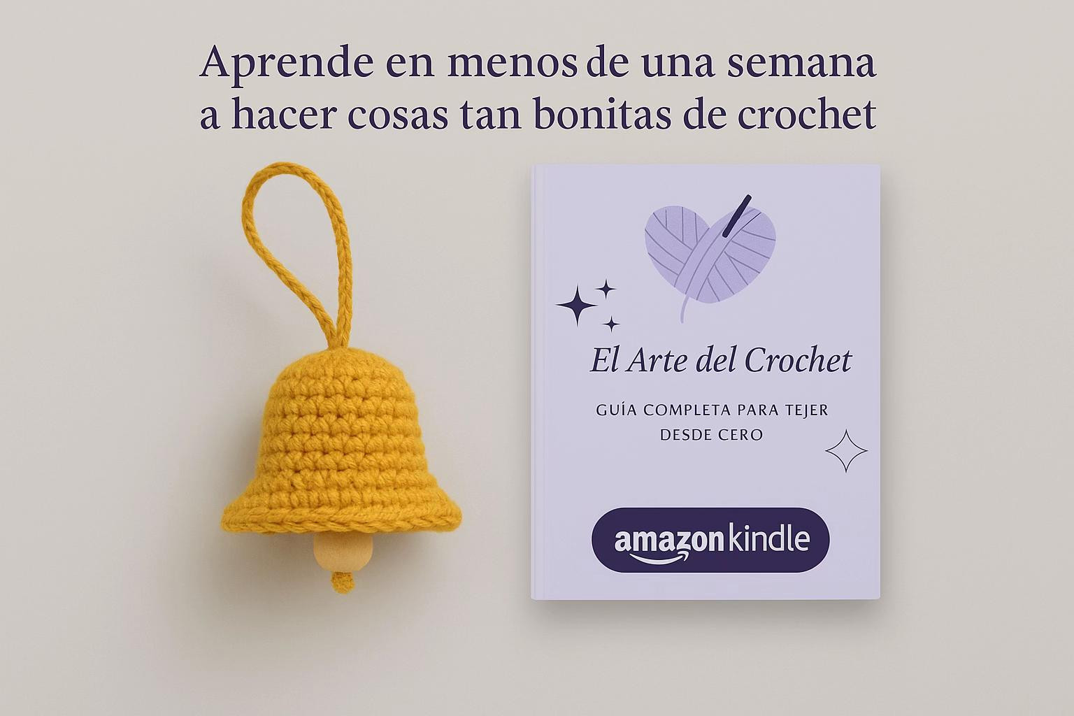 Campana de crochet amarilla con bola de madera