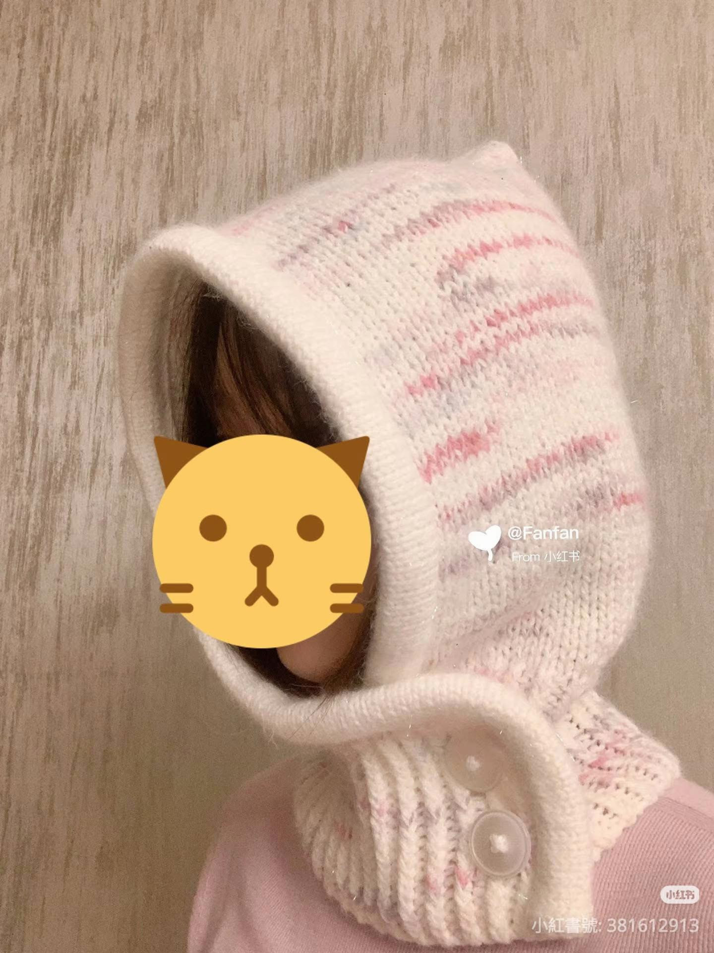 Candy Hooded Scarf Knitting Pattern: Pink & White Mohair with Double Layer Edge