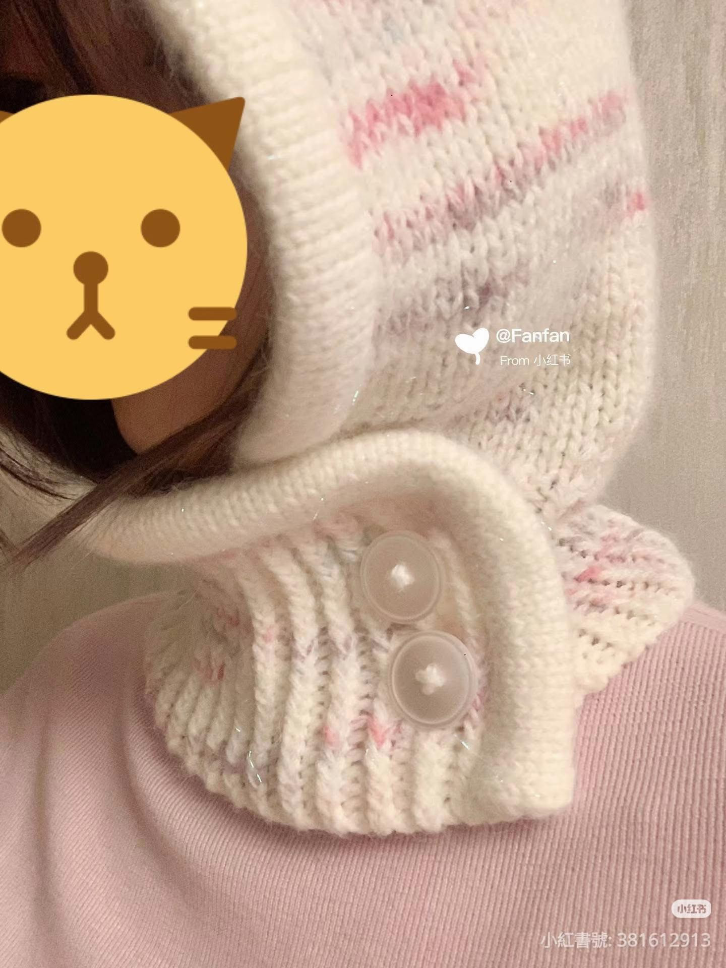 Candy Hooded Scarf Knitting Pattern: Pink & White Mohair with Double Layer Edge