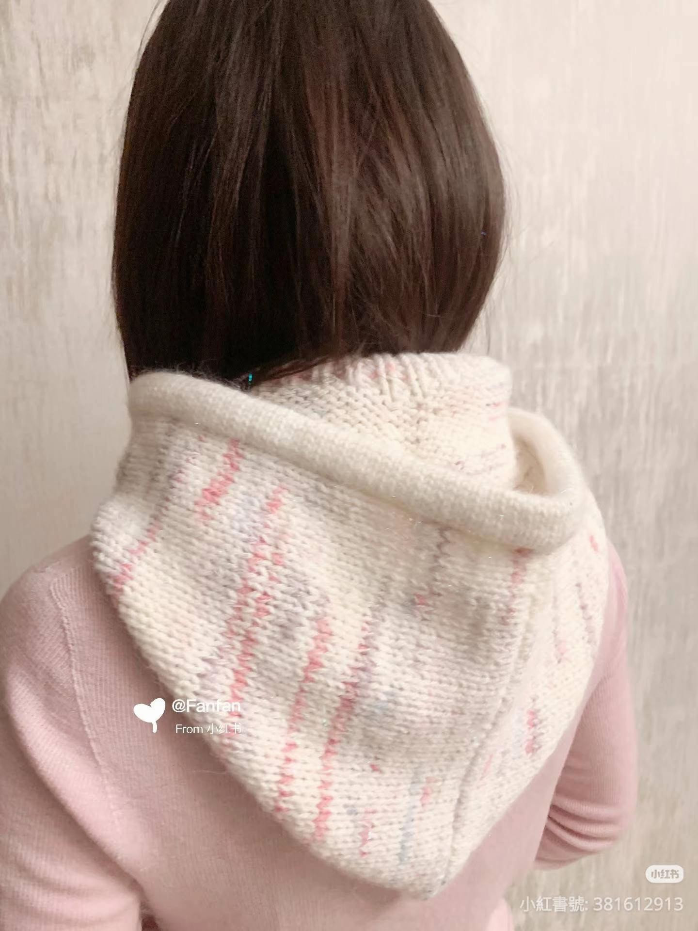 Candy Hooded Scarf Knitting Pattern: Pink & White Mohair with Double Layer Edge