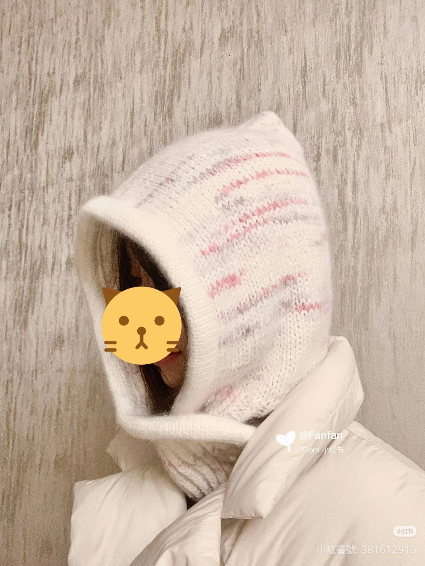 Candy Hooded Scarf Knitting Pattern: Pink & White Mohair with Double Layer Edge