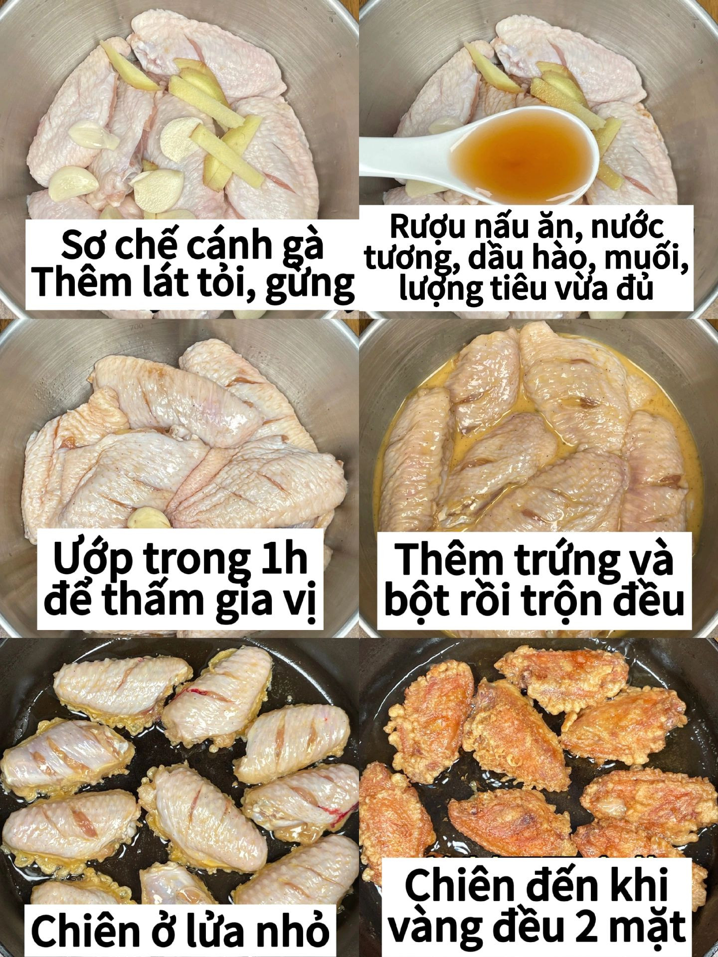 Cánh gà chiên giòn vàng ruộm, hướng dẫn cách làm chi tiết từ ướp gia vị đến khi chiên chín đều