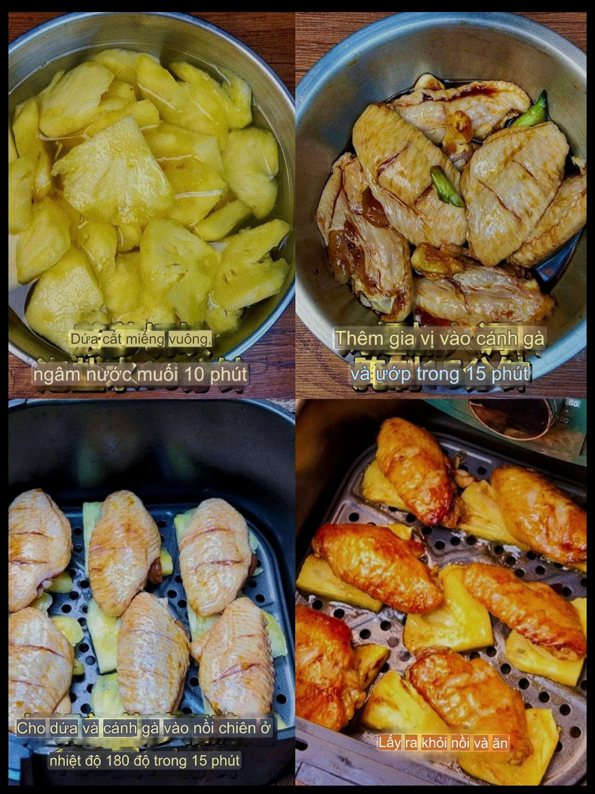 Cánh gà nướng dứa thơm ngon bằng nồi chiên không dầu, món ăn vặt đơn giản