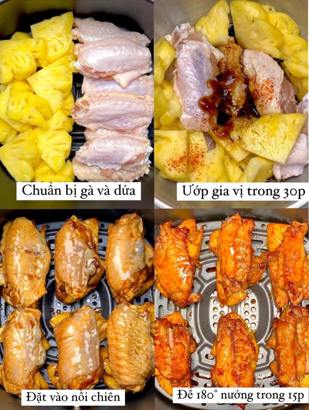 Cánh gà nướng dứa thơm ngon, vàng giòn chuẩn vị trong nồi chiên không dầu