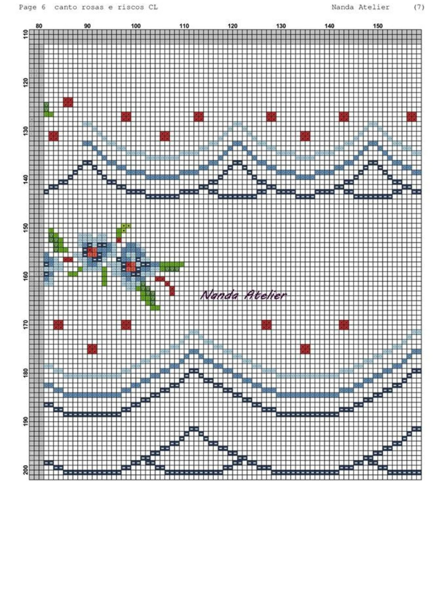 Canto Rosas e Riscos CL - Cross Stitch Corner Chart Pattern with Roses and Stripes by Nanda Atelier