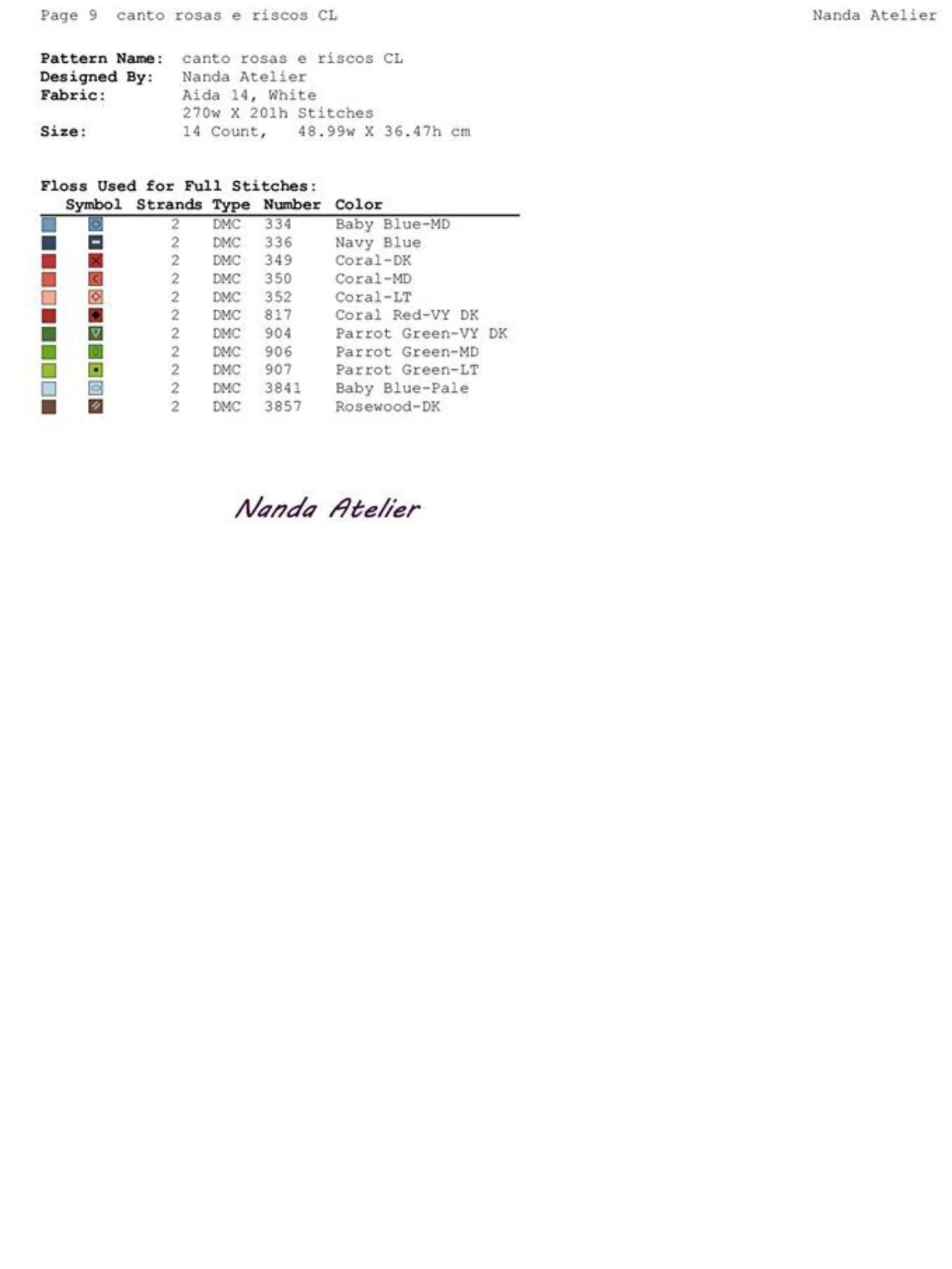 Canto Rosas e Riscos CL - Cross Stitch Corner Chart Pattern with Roses and Stripes by Nanda Atelier