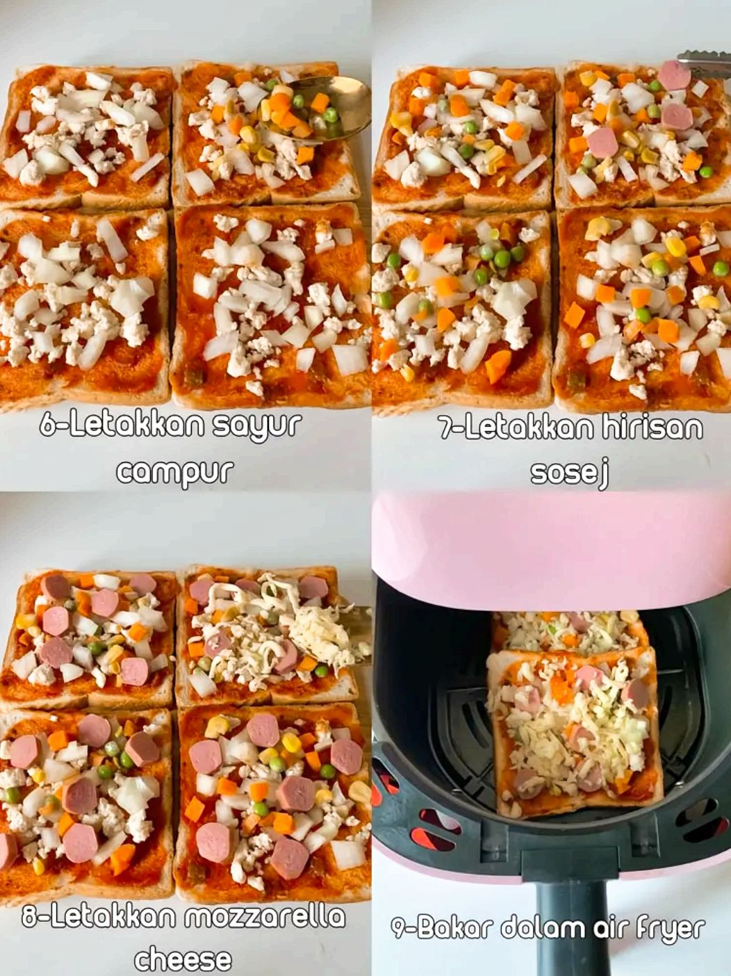 Cara Membuat Pizza Roti Ketagihan dengan Ayam, Sosis dan Sayur Campur