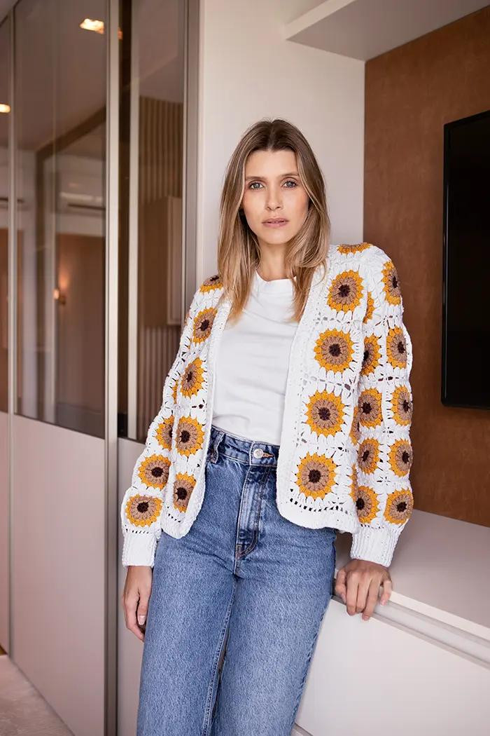 Cardigan Floral Crochet Pattern - Sunflower Granny Square