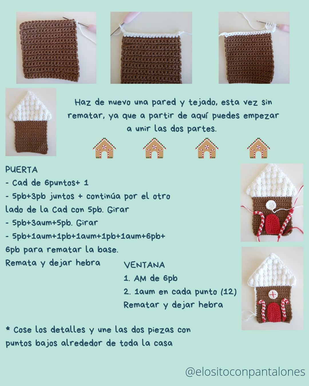Casita de gengibre: Patrón de ganchillo gratuito para adorno navideño