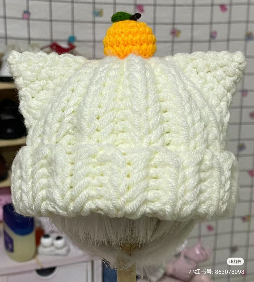 Cat Ear Crochet Hat with Wheat Stitch Pattern and Instructions