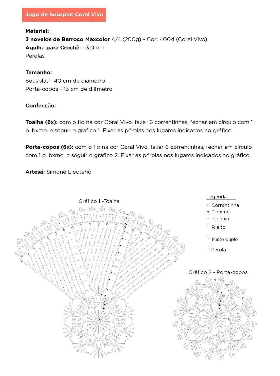 Centro de Mesa Coral Vivo - Toalha Manteiga e Sousplat com Pérolas