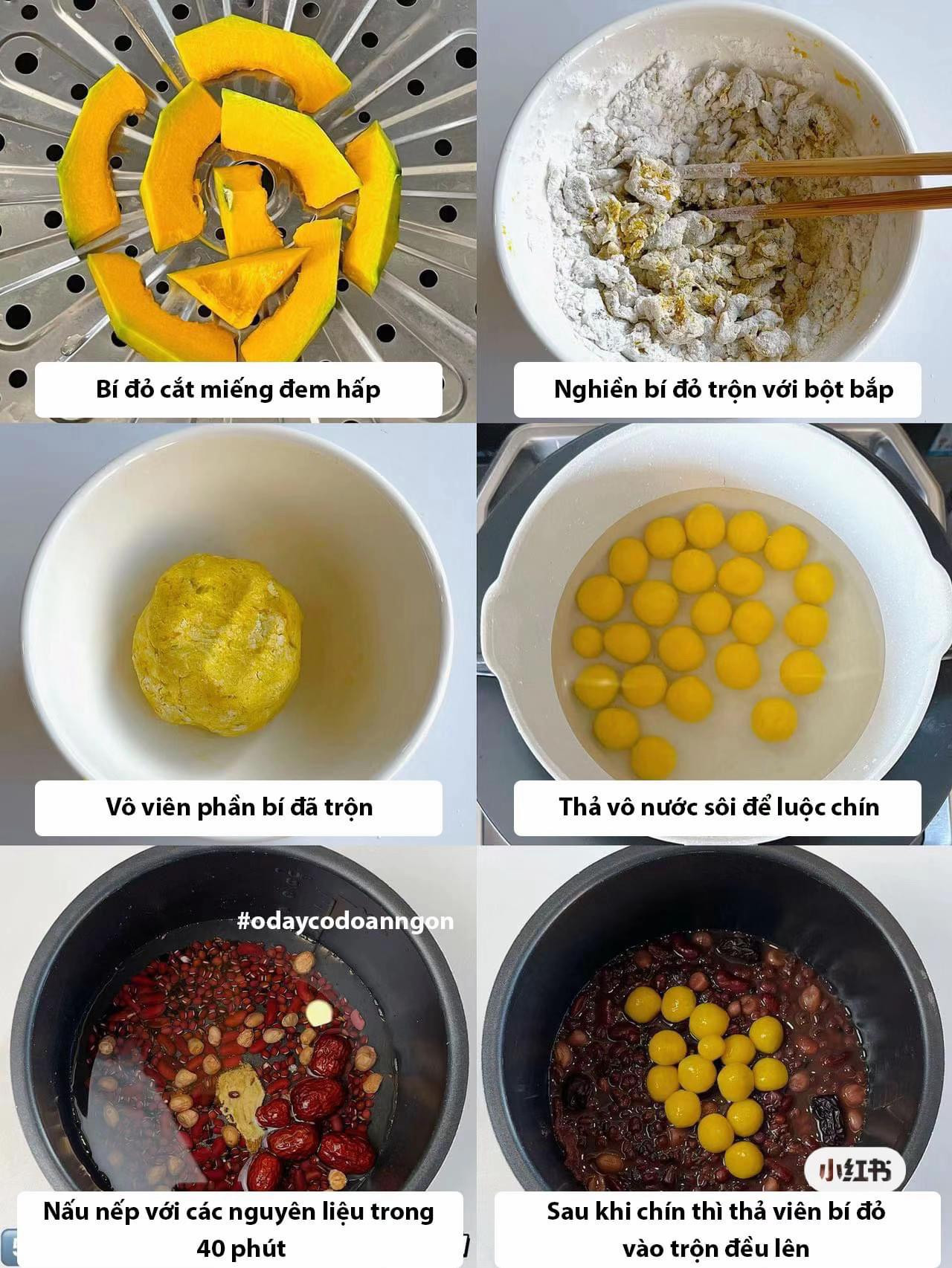 Cháo ngũ cốc bí đỏ, đậu đỏ và gạo nếp đen