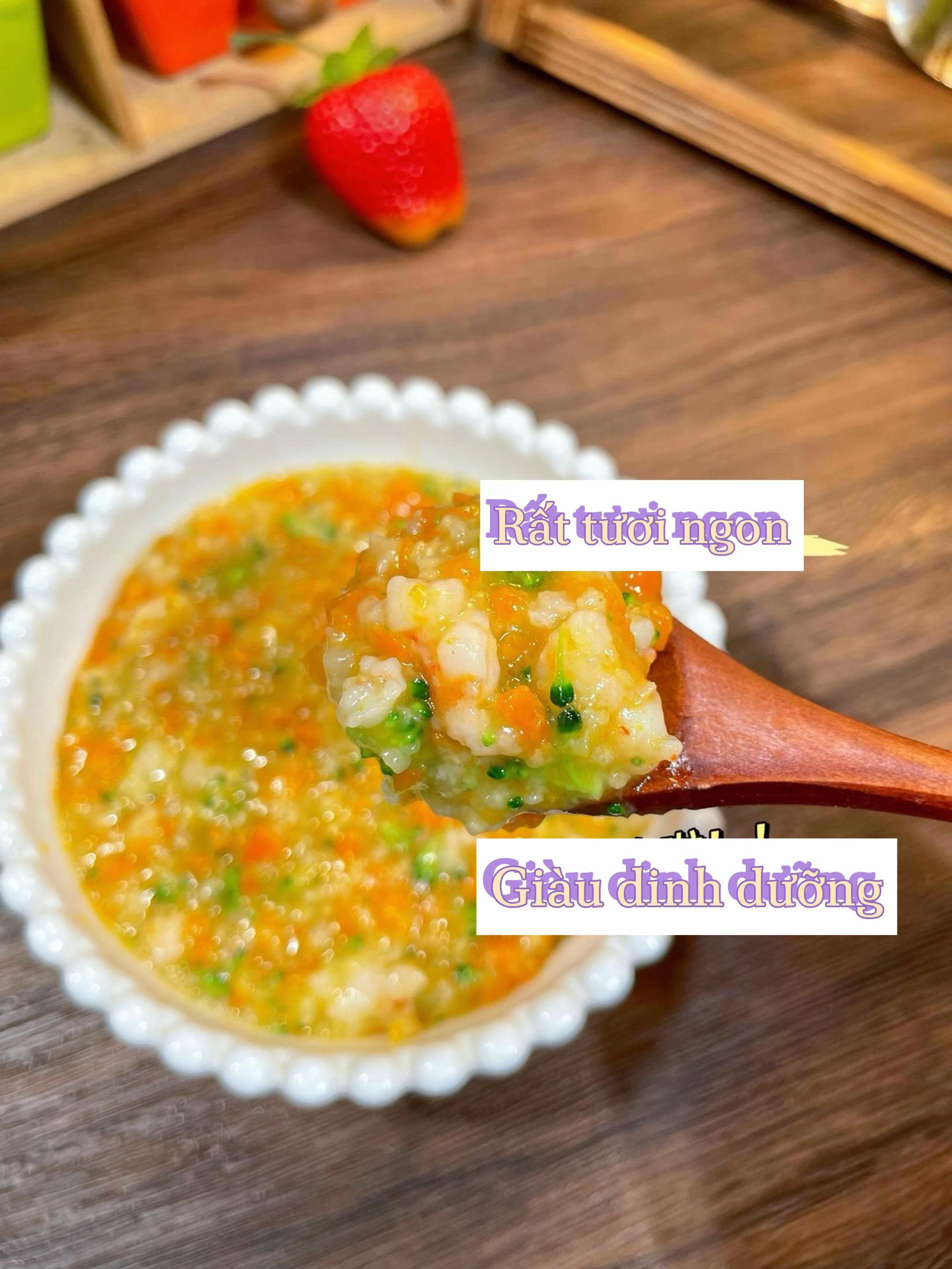 Cháo tôm rau củ dinh dưỡng cho bé 10 tháng tuổi