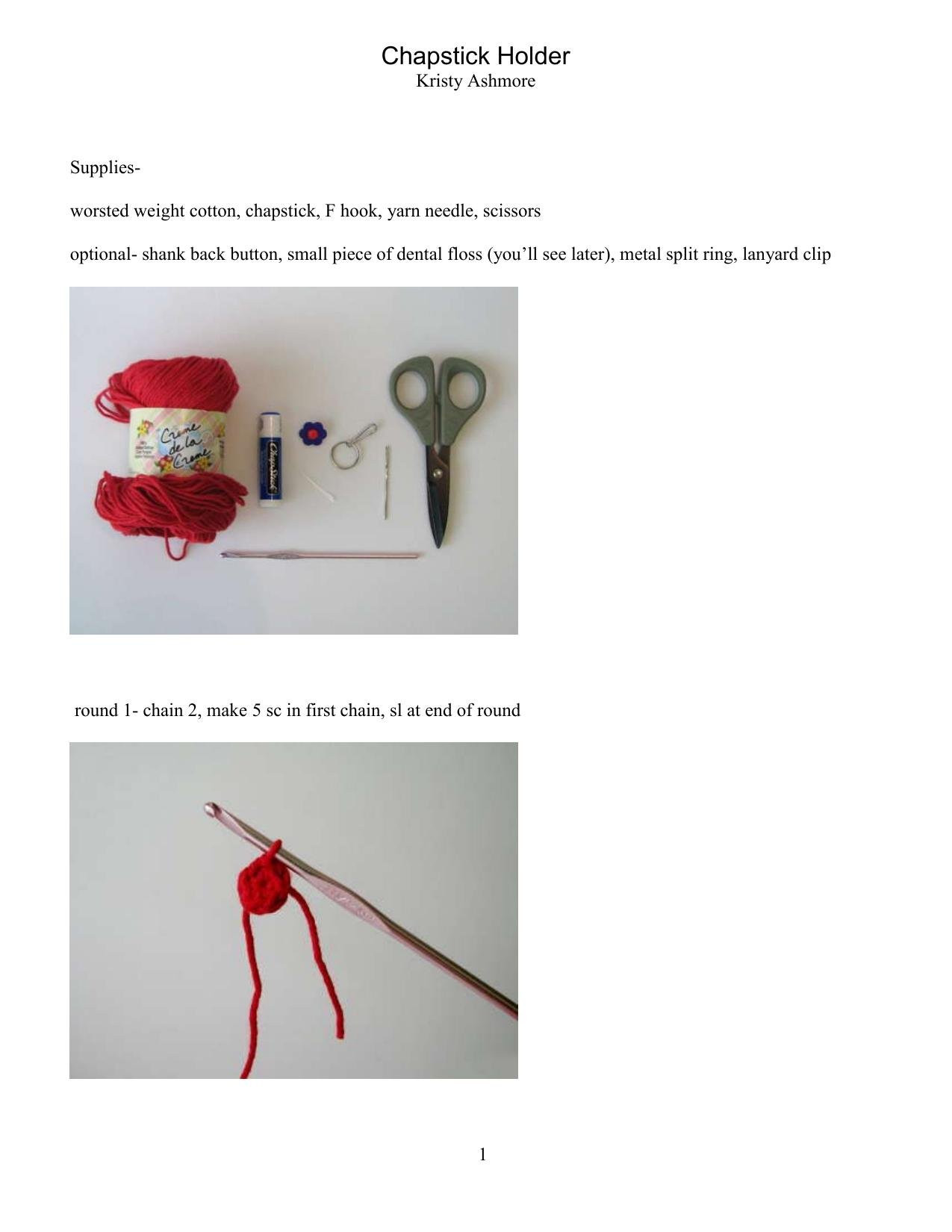 Chapstick Holder Crochet Pattern: Red Cotton Tube with Blue Flower Button Closure